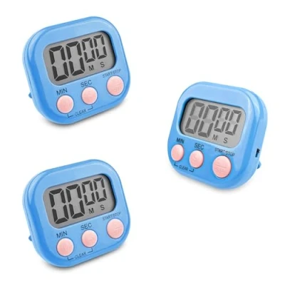 Imagen de Fousenuk 3 Piezas Temporizador Cocina Digital Azul, Cronometro con Pantalla LCD Grande, Timer Alarma Fuerte, Reloj Respaldo Magnético para Estudiar Trabajar