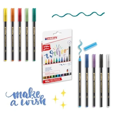Imagen de Edding 1340 Pack de 10 Rotuladores con Purpurina Multicolor Efecto Brillante Intenso Punta Pincel 1 6 mm