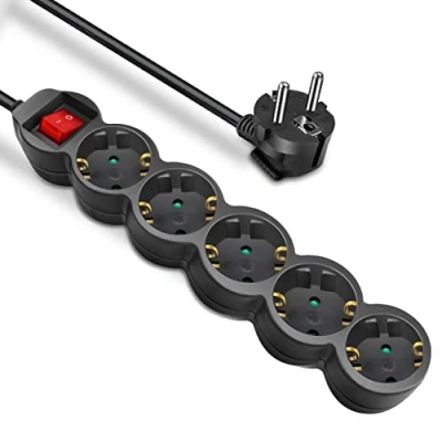 Imagen de EXTRASTAR Regleta de enchufes con 5 Tomas, Alargador Cable 1,5 Metros e Interruptor, Negro