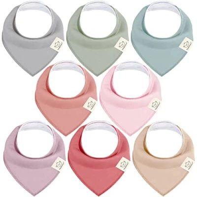 Imagen de Pack de 8 Pañuelos Triangulares Bebé Niño, Niña Baberos Bandana Unisex, Bandanas Súper Absorbentes, Algodón Orgánico, para Bebés, Baba (Muted Pastel)