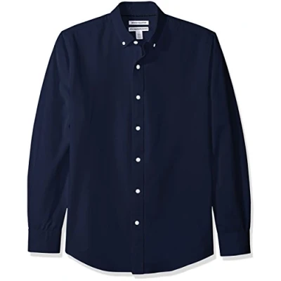 Imagen de Amazon Essentials Camisa Oxford de Manga Larga Ajuste Entallado Hombre, Azul Marino, S