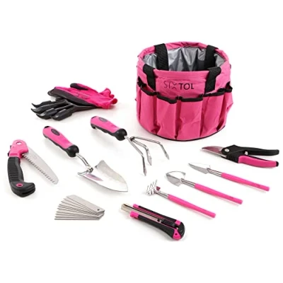 Imagen de SIXTOL Garden Pink 10 Juego de Herramientas jardín, Unidades, Accesorios jardín Acero Inoxidable, práctica Bolsa como Regalo para Mujeres, jardineros y Mujeres