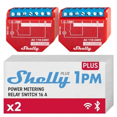 Imagen de Dispositivo Bluetooth y Wi Fi Shelly Plus 1PM para automatizar dispositivos eléctricos, luces consumo de energía (paquete 2), 2 piezas, rojo
