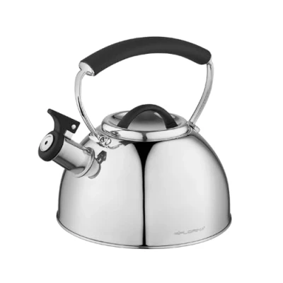 Imagen de FLORINA ASTA Tetera (2,3 l) I Acero Inoxidable Silbadora con Mango Silicona Touch Hervidor de Agua para Cocina Inducción, Gas y Eléctrica Color: Plata