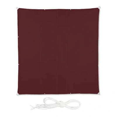 Imagen de Relaxdays Toldo Vela, 4 x m, Repelente al Agua, Poliéster, Cuerdas Tensoras, Cuadrado, Jardín, Balcón, Rojo Oscuro, Acero Inoxidable