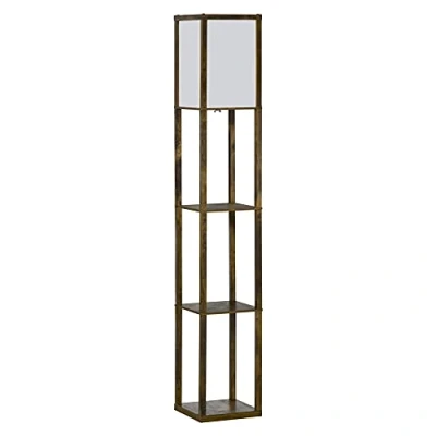 Imagen de HOMCOM Lámpara de Pie Madera con 3 Estantes Almacenaje para Bombilla E27 Potencia Máx. 40W Moderna Salón Dormitorio 26x26x160 cm Marrón Rústico
