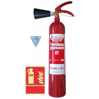 Imagen de FERRETELIX extintor Co2 2 kg + cartel homologado soporte de pared difusor