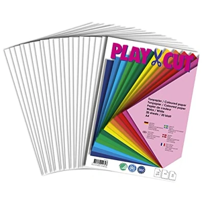 Imagen de PLAY CUT Papel de Tono A4 Blanco (130g/m2) 20 Hojas Din para Manualidades e Impresión Juego Grueso Dibujo y Artesanal Premium