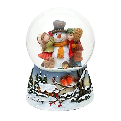 Imagen de Dekohelden24 Bola de Nieve muñeco con niños sobre Base ornamentada, Mecanismo Juguete, melodía: Fluye la en Silencio, Dimensiones (Largo x Ancho Alto): 10,5 14 cm,