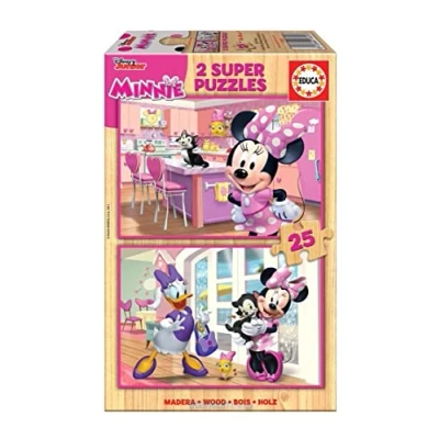 Imagen de Educa 2 Puzzles Infantiles de Madera 25 Piezas Minnie Ayudantes Felices. Recomendado para 3 4 y 5 años (17625)