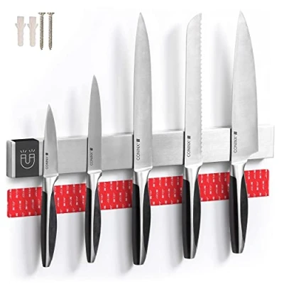 Imagen de Coninx Barra Magnética para cuchillos 40cm Imán de Cocina en Acero Inoxidable Soporte magnético y colgante con Banda Adhesiva 3M gran capacidad carga