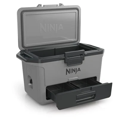 Imagen de Ninja FrostVault Nevera portátil 30 L, caja térmica resistente, mantiene el hielo hasta 5 días, cajón Dry Zone con temperatura de frigorífico, 48 latas capacidad, gris, FB131EUGY