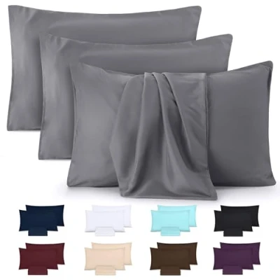 Imagen de Utopia Bedding Funda De Almohada Suave Microfibra Cepillada 100% Poliéster 50 x 75 cm, Juego 4, Fundas Resistentes Al Encogimiento y a La Decoloración Gris