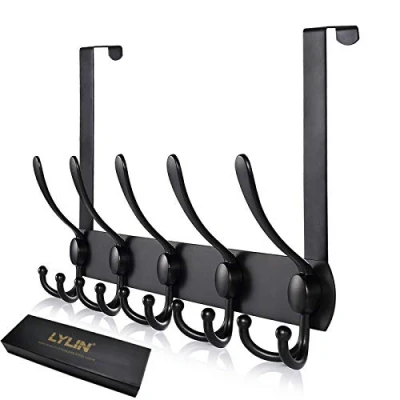 Imagen de LYLIN Perchero Puerta, Colgador Puerta en Acero Inoxidable con 15 Ganchos, para Marco de 2 cm Grosor, Ganchos Dormitorio Baño Pasillo y Cocina Negro
