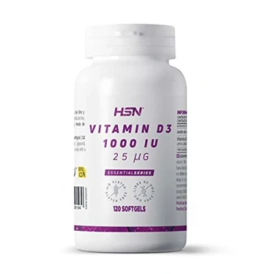 Imagen de Vitamina D3 1000 UI de HSN 120 Perlas Suplemento D Colecalciferol Funcionamiento normal del sistema inmunitario Con Aceite Lino para Mejorar la Absorción No GMO, Sin Gluten