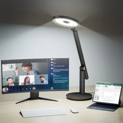 Imagen de Honeywell Lampara Escritorio, H6 Sunturalux ™ Flexo LED Lámpara de Escritorio Regulable 800 lm con Temporizador, Mesa para Cámara Web Circular, Estudio y Dormitorio