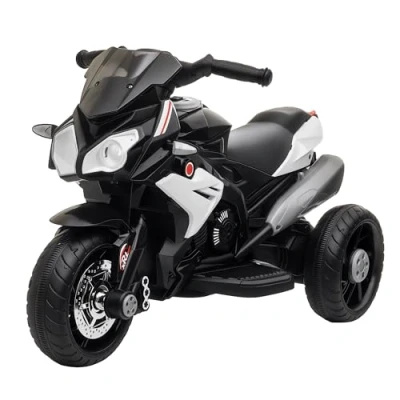 Imagen de HOMCOM Moto Eléctrica Infantil con 3 Ruedas Trimoto para Niños de +3 Años Batería 6V Recargable Funciones Música Bocina Faros 86x42x52 cm Negro y Blanco