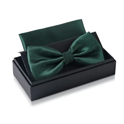 Imagen de Massi Morino Pajarita verde oscuro con pañuelo para hombre Set traje de caballero boda ajustable