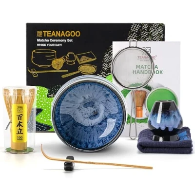 Imagen de TEANAGOO juego de té japonés, batidor Matcha, bambú matcha Bowl (chasen), pala (chashaku), soporte para batidor, kit preparar té, N5, verde en polvo.