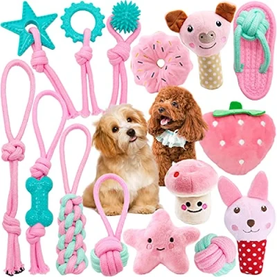 Imagen de VIPNAJI 15 ​Mordedor Peluche para Cachorro Perros Pequeños/Grandes, Juguetes Interactivos, Durable Masticable, algodón Natural