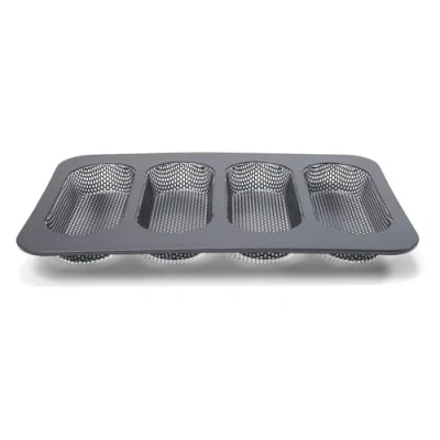 Imagen de patisse Bollos perforados para perros calientes con revestimiento antiadherente, 4 cavidades alargadas de 17 cm x 6,8 cada una, tamaño la bandeja: 34 23 cm, mediano, negro