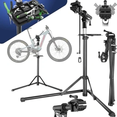 Imagen de TecTake® Soporte Bicicleta Taller, Bandeja Magnética Giratoria, Caballete Plegable, Herramientas Eléctrica Montaña o Carretera, Taller Ajustable, Carga Max 50 kg