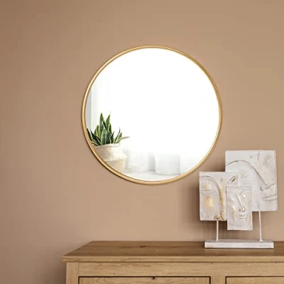 Imagen de [en.casa] Espejo Pared Redondo Diseño Atemporal para Recibidor Entrada Baño Decorativo de Aluminio en Tamaño Ø 50 cm Dorado