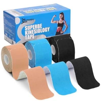 Imagen de Cinta Precortada de Kinesiología (paquete 3), deportiva elástica terapéutica para alivio del dolor, recuperación y fisioterapia, transpirable, resistente al agua, 5cm x 5m