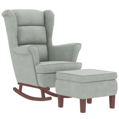 Imagen de vidaXL Sillón Mecedora Patas Madera y Taburete Reposapiés Balancín Reclinable Asiento Silla Salón Sala de Estar Mueble Terciopelo Gris Claro