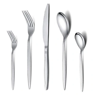 Imagen de HOMQUEN Juego de Cubiertos Para 30 Piezas, Utensilios Acero Inoxidable Servicio 6, Acabado Espejo, Apto Lavavajillas (Plateado)