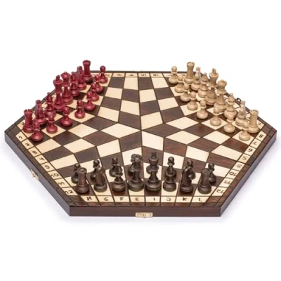 Imagen de Husaria Ajedrez de Madera para Tres Jugadores 54 centimetros con Tablero Plegable, Piezas Juego Hechas a Mano y Almacenamiento Forrado en Fieltro