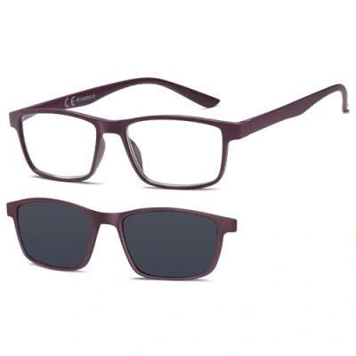 Imagen de NEW VISION Gafas de Lectura, con Clip Magnético para Sol, Protección 100% UVA y UVB, NV8126 Lectura Hombres Mujeres (VIOLETA, 2.5, x)