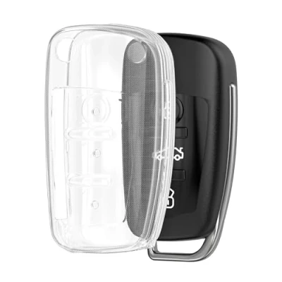 Imagen de kwmobile Carcasa para Mando Compatible con Audi Llave de Coche Plegable 3 Botones Funda Llaves TPU Transparente