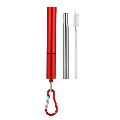 Imagen de Pajita para beber, Pajitas Viaje Kit Acero Inoxidable Paja Retráctil Plegable Portátil Con Estuche Aluminio Cepillo Limpieza(2#)