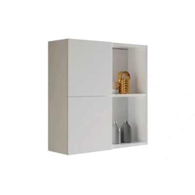 Imagen de Mama Store Pensile Doppio Atena Armario Doble 2 Puertas con Compartimentos Abiertos, Blanco Brillante Lacado, Madera, L.71 x P.22 H71 CM