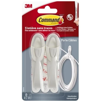 Imagen de Command 17.304 colgador de cable (2 ganchos plástico, tamaño M, hasta 1 kg capacidad) 2 Hook Tiras, blanco