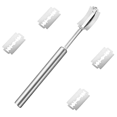 Imagen de Bgfuni Herramienta de Corte Pan Panaderos, Bread Lame Cuchillo Panaderia Cocina Profesional para Masa DIY con 5 Inoxidable Cuchilla Reemplazables, Mango acero inoxidable, Plata (A)