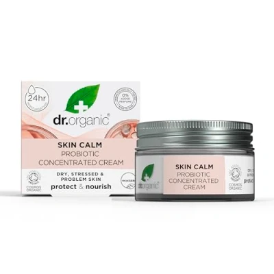 Imagen de Crema Concentrada Probiótica Calmante Para la Piel de Dr Organic, Rojeces, Seca, Sensible e Irritable, Testado Dermatológicamente, Vegano, Libre Crueldad, Sin Parabenos y SLS, 50ml