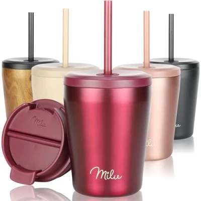 Imagen de Milu Termo Cafe 300ml, 400ml, 500ml Vaso Termico Antigoteo, Taza Termica acero inox sin BPA, Insulated Mug para llevar (Berry, 300ml)