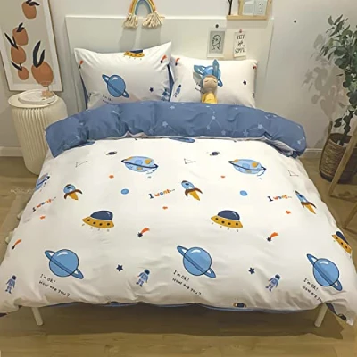 Imagen de Ropa de cama infantil 100 x 135 cm, diseño cohete con estrellas, 100% algodón, funda almohada 40 60 cm