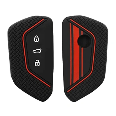 Imagen de kwmobile Carcasa Compatible con Llavero de VW Golf 8 Llave Coche 3 Botones Funda para Mando Silicona Rojo/Negro/Rojo