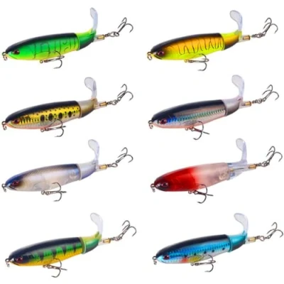 Imagen de KERUNE Juego de Señuelos Pesca 8 Piezas con Cola Flotante Giratoria Agua Superior, Cebos Duros Artificiales Hundimiento Lento para (10cm/13g)