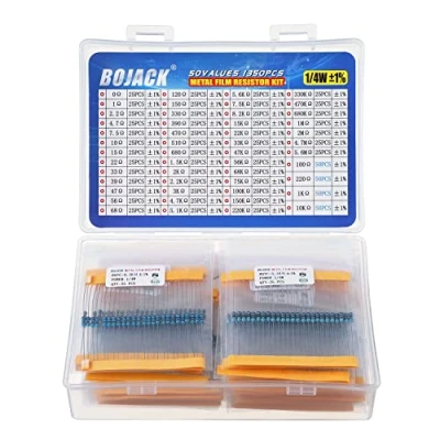 Imagen de Bojack Kit Surtido de Resistencias 0 Ohm 5,6M 1/4W Película Metálica Resistencia (50 Valores 1350 Piezas)