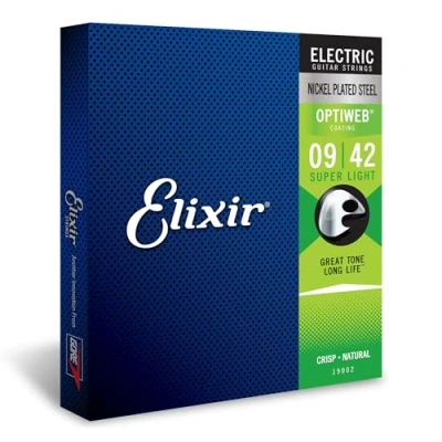 Imagen de Elixir Cuerdas para guitarra eléctrica Strings con recubrimiento OPTIWEB, calibre superligero, 1 Pack, Super Light (9 42)