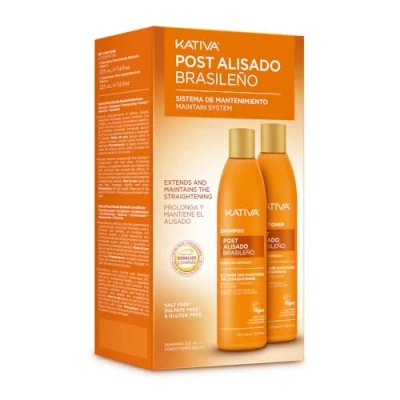 Imagen de KATIVA Tratamiento Post Alisado Brasileño Champú y Acondicionador Prolonga el un 50% Antifrizz Kit 2 unidades 225 ml Con keratina vegetal ácido hialurónico