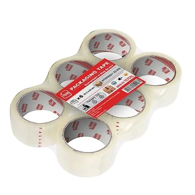 Imagen de Dpm tapes Packaging Tape Cinta de embalaje, adhesiva paquetes, envíos, mudanzas, resistente al desgarro, sin disolventes, fuerte y silencioso, 50 m x 48 mm (6 rollos) (Transparente)