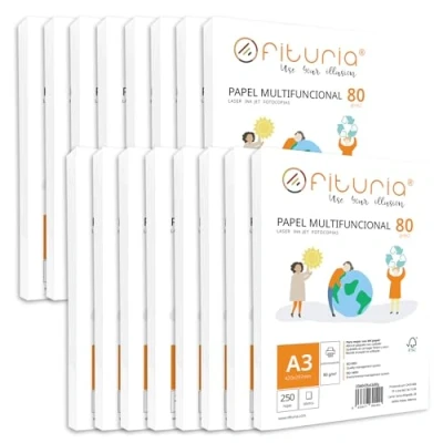 Imagen de Paquete de folios A3 80gr con 250 Hojas Blancas, Papel Multifuncional para Uso Escolar y Entornos Laborales. Ideal impresoras láser, inyección o fotocopiadoras Ofituria (A3, 4000h)