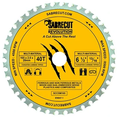Imagen de 1 x SabreCut SCCSM165_40 165 mm 40T 20 16 Bore Multimaterial Metal Madera Plástico Hoja de sierra circular Compatible con Bosch Dewalt Makita Milwaukee y muchos otros