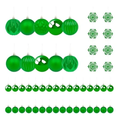Imagen de The Christmas Workshop Juego de 50 bolas texturizadas irrompibles para árbol Navidad, Decoración Navideña con cuerda colgar, varios tamaños y estilos (verde)