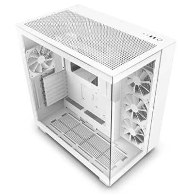 Imagen de NZXT H9 Flow Caja PC Gaming ATX Mid Tower de Doble Cámara Panel Superior Perforado Alto Flujo Aire Paneles Cristal Templado Soporte radiador 360 mm Color Blanco CM H91FW 01